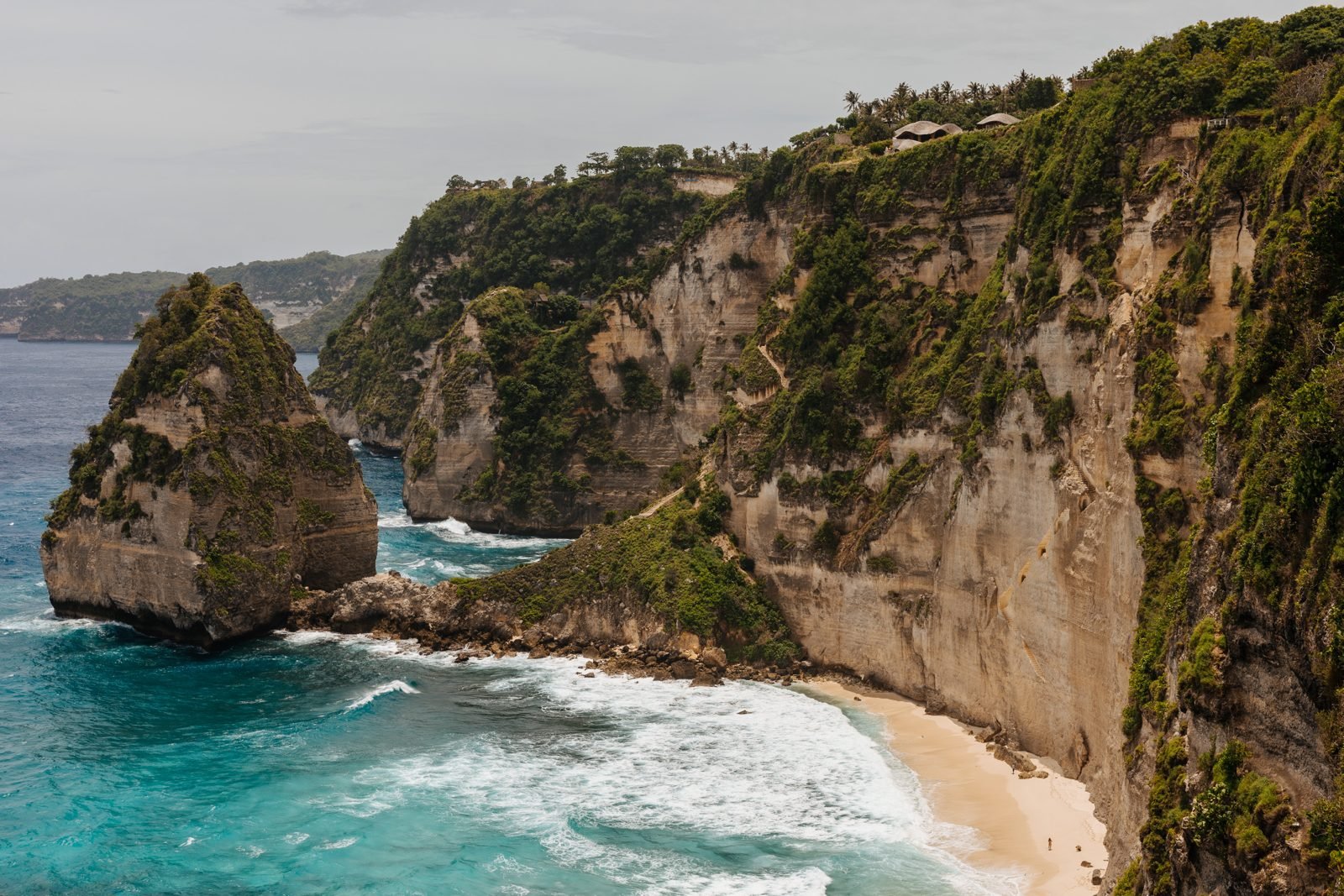 Diamond Beach from the cliff top, with limestone rocks and turquoise sea